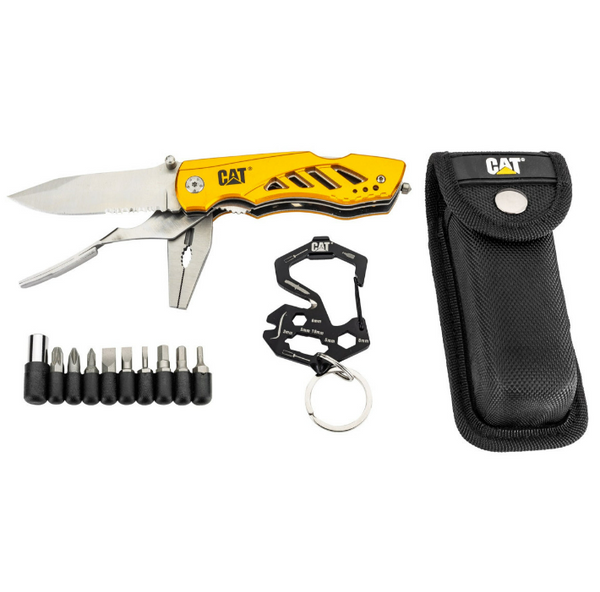 Zestaw Multitool podwójny z nożem i bitami + brelok CAT