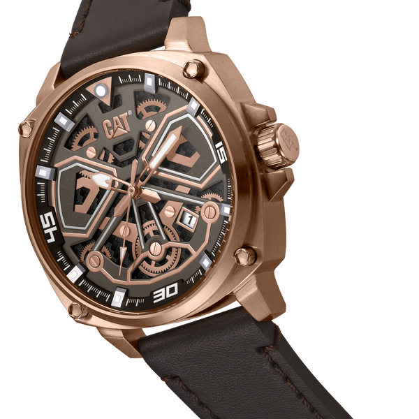 Zegarek stalowy CAT Tokyo 3HD 44mm - skórzany pasek